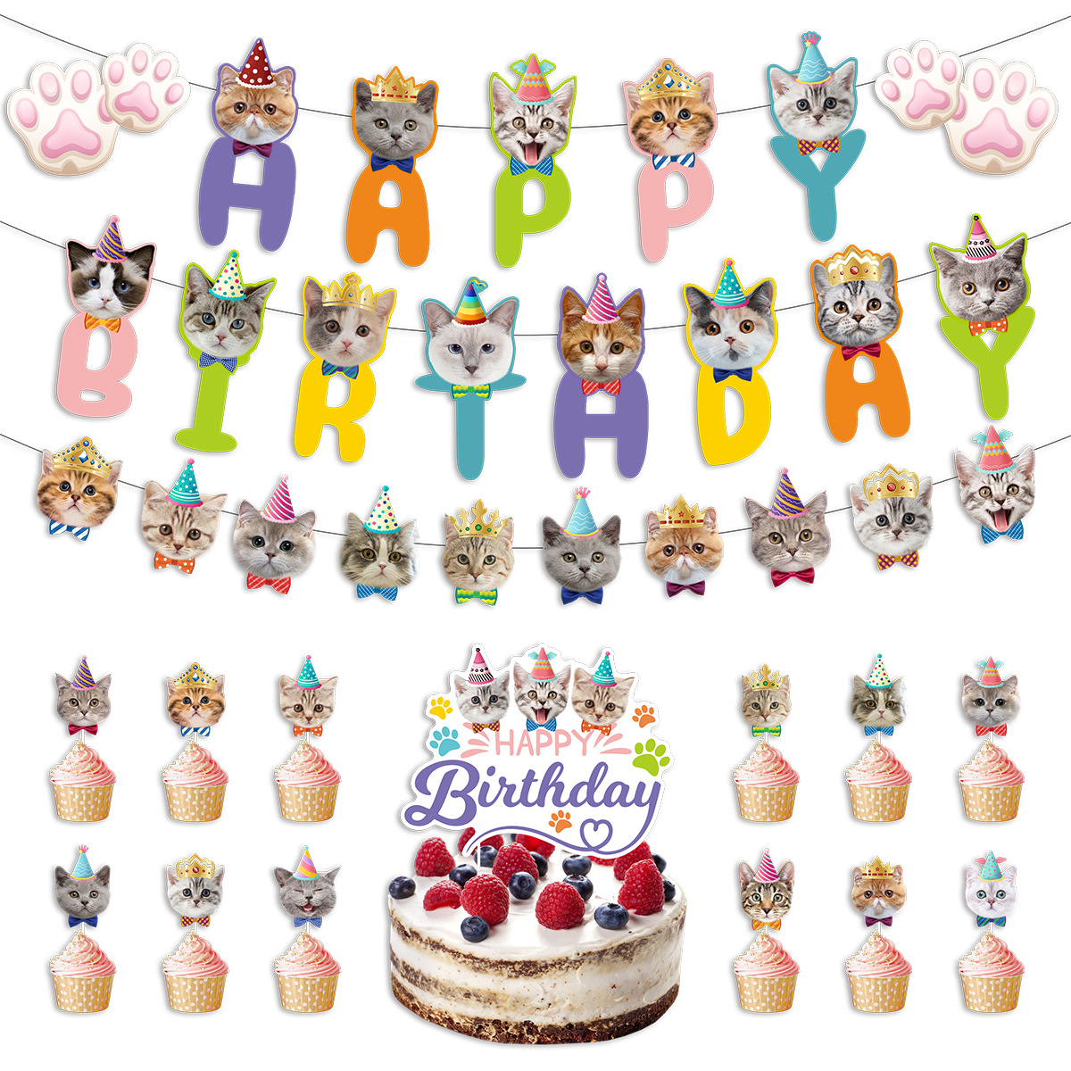 Pet Birthday Theme Decoration, Happy Birthday Party Banner, Cake