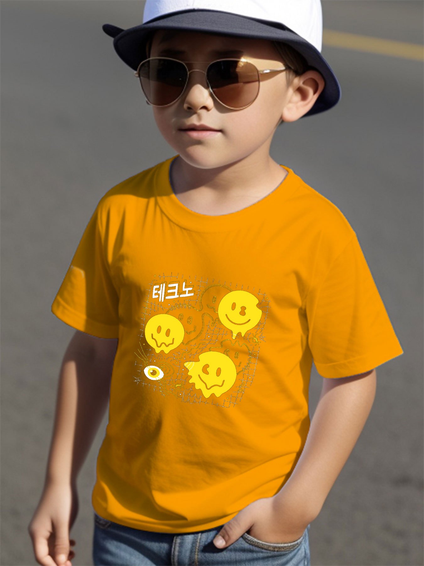 Un Retrato De Un Niño Sonriente En Una Camisa Amarilla Contra El