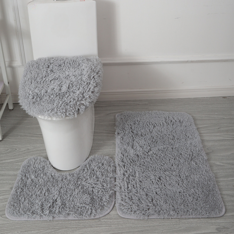 2 Piece Bathroom Rug Set Mat Bath Non Slip Toilet Soft Fluffy White Grey U  Shape