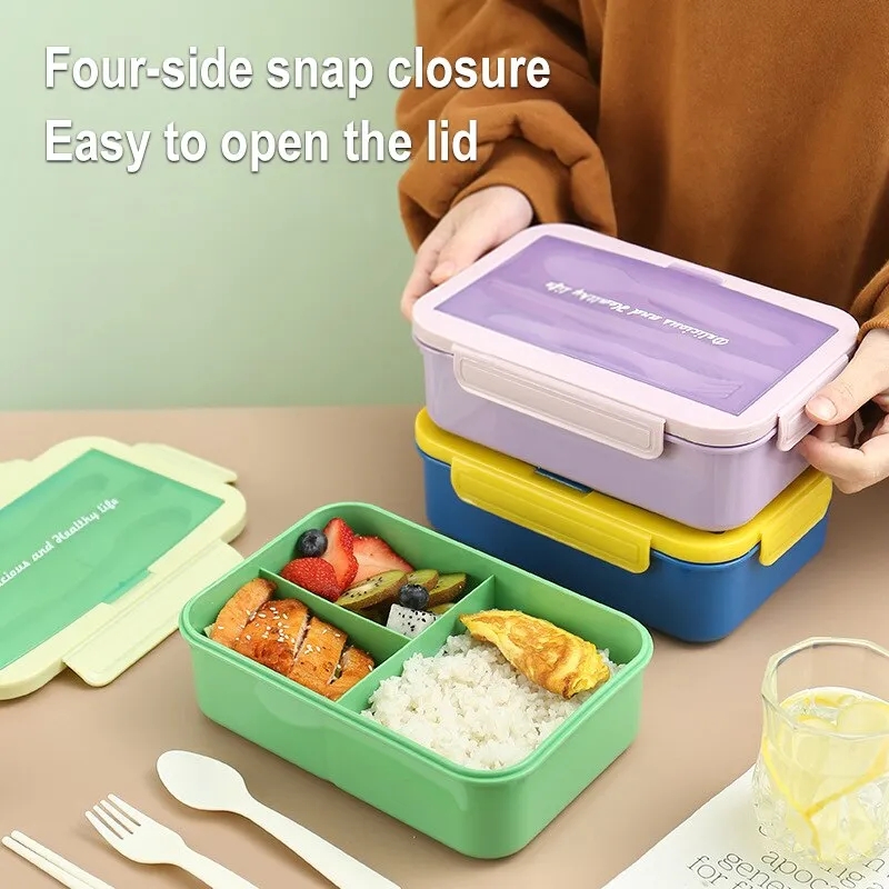 Portable Cute Lunch Box School Kids Plastic Picnic Bento Box Microwave Food  Box With Spoon Fork Compartments Storage Containers