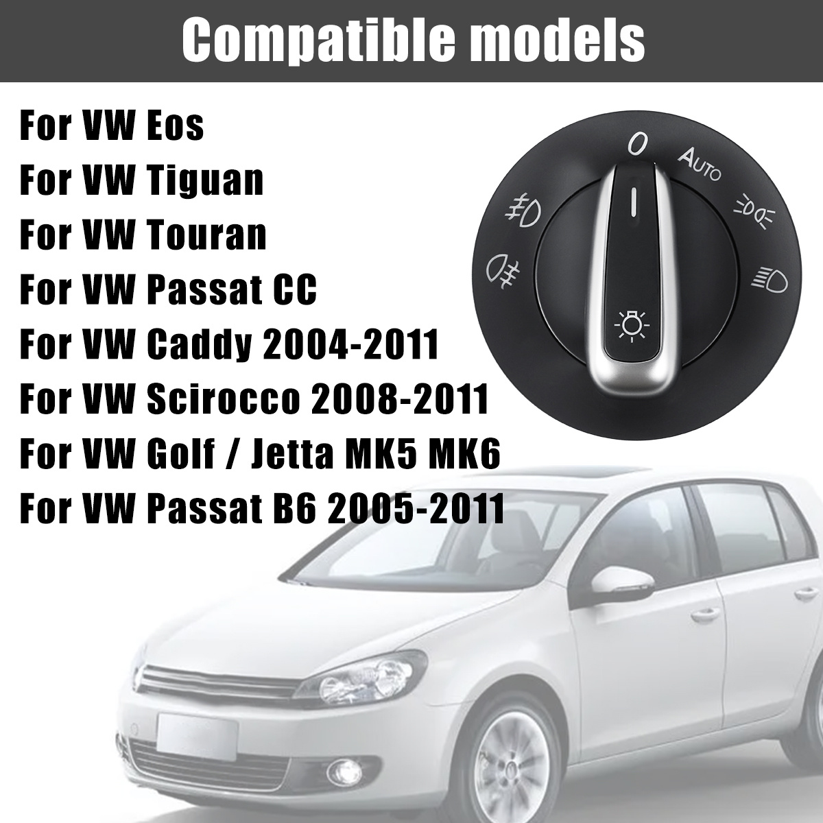 Interrupteur de phare de voiture chromé de haute qualité, phare  antibrouillard pour VW Golf/GTI Jetta MK5 MK6 Tiguan Touran Caddy Rabbit