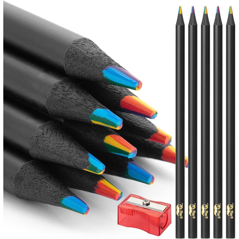 Kids Rainbow Colored Pencils With 1 Pencil Sharpener 1 Black - Temu