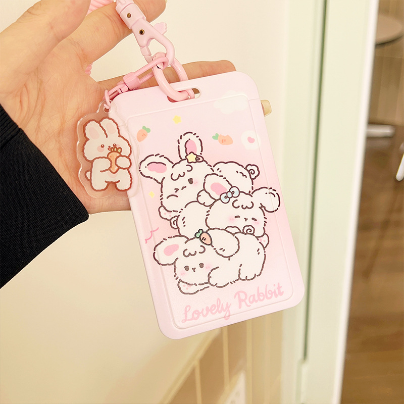 Cheap Cute ID Card Holder Lovely Cartoon Bear Sheep Bunny Badge Reel Lanyard  Card Sleeve Kawaii Student Kpop Idol Photocard Organizer