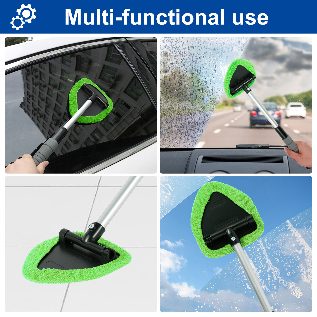 Car Windshield Cleaner Brush Extendable Windshield Cleaning Tool 180°  Rotating Head Telescopic Anti-fog Auto Window Cleaning Kit