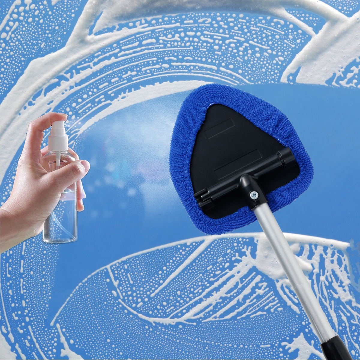Car Windshield Cleaner Brush Extendable With Reusable And Washable Pads  180° Rotating Head Telescopic Anti-fog Auto Window Cleaning Kit - Temu
