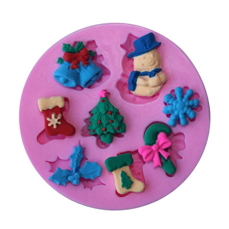 Creative Christmas Cake Mold Fondant DIY Snowflake Snowman Sock Cake  Silicone Mold Sugar Craft Baking Tools Kitchen Decorations