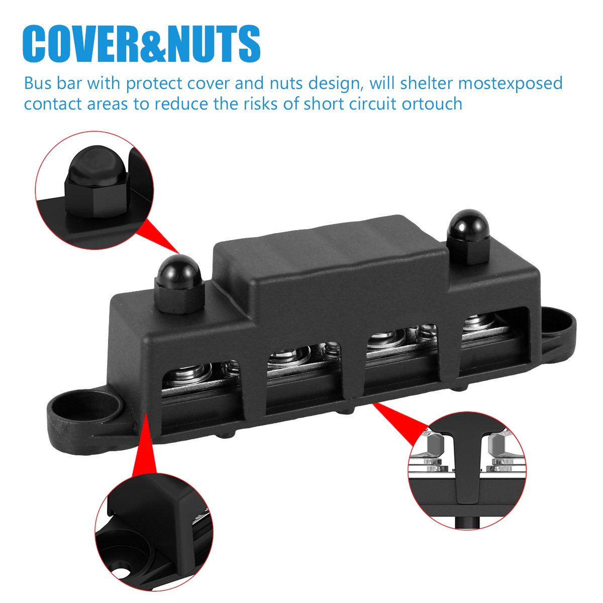 4 Post Battery Terminal Distribution Block 250A 48V Professional Power  Distribution Block With Cover M8 Stable Busbar Distributor Block