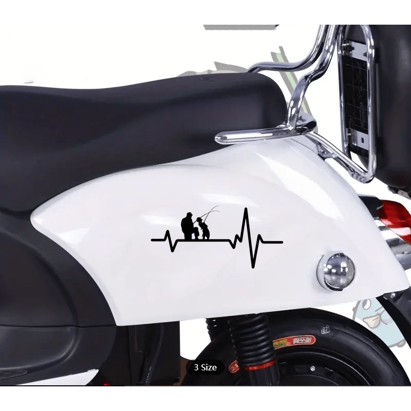 Car Sticker Funny Fishing Style Heartbeat Motorcycle Decorative Decal