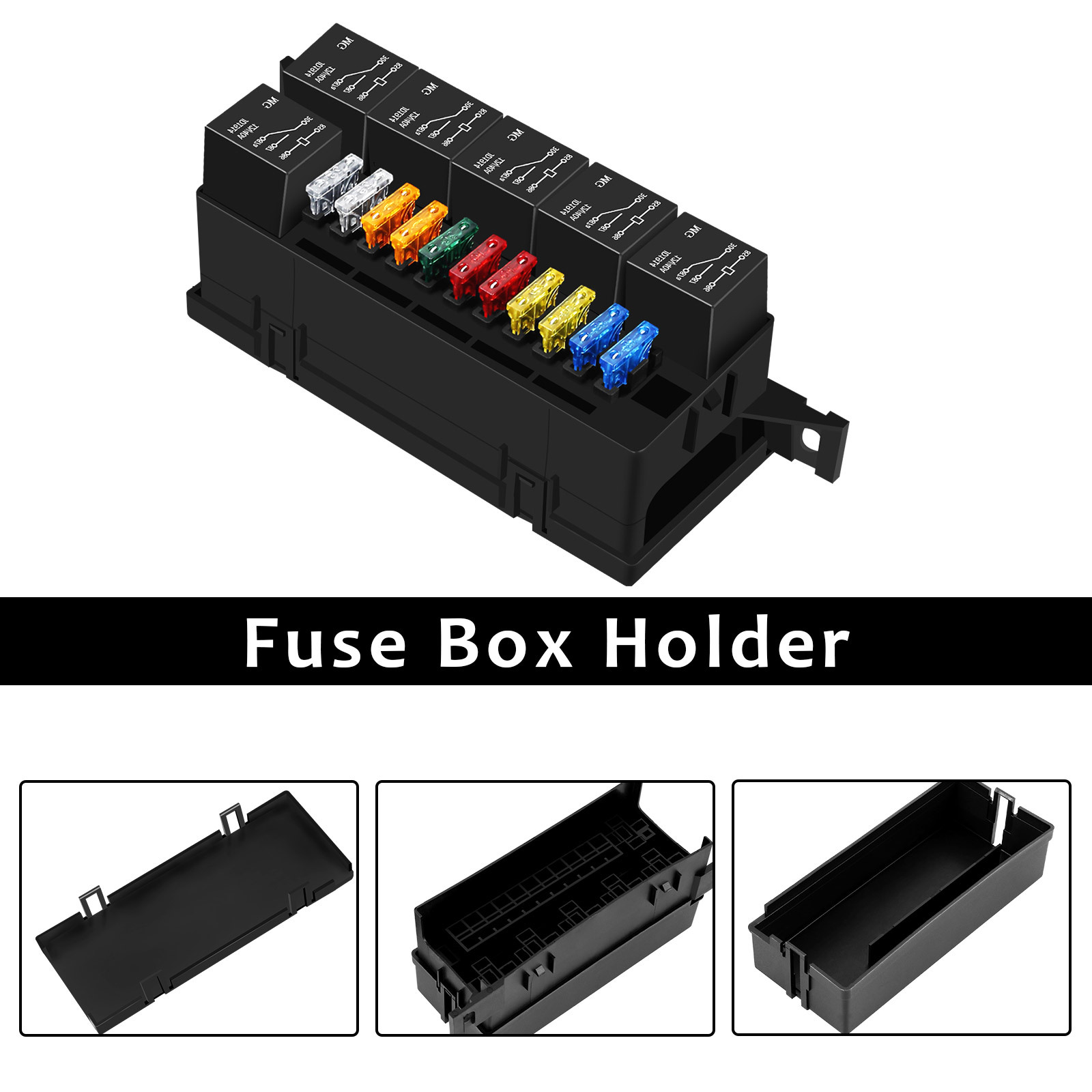 Caja de relés y fusibles precableada, con 11 fusibles de cuchilla ATC/ATO y  6 ranuras, relés de 4 pines, caja de fusibles y relés de 12 V para barco