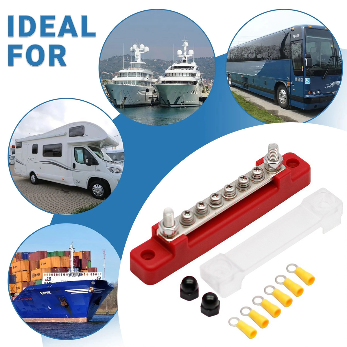 6-Way Bus Bar Terminal Block 300V AC 48V DC Power Distribution Block