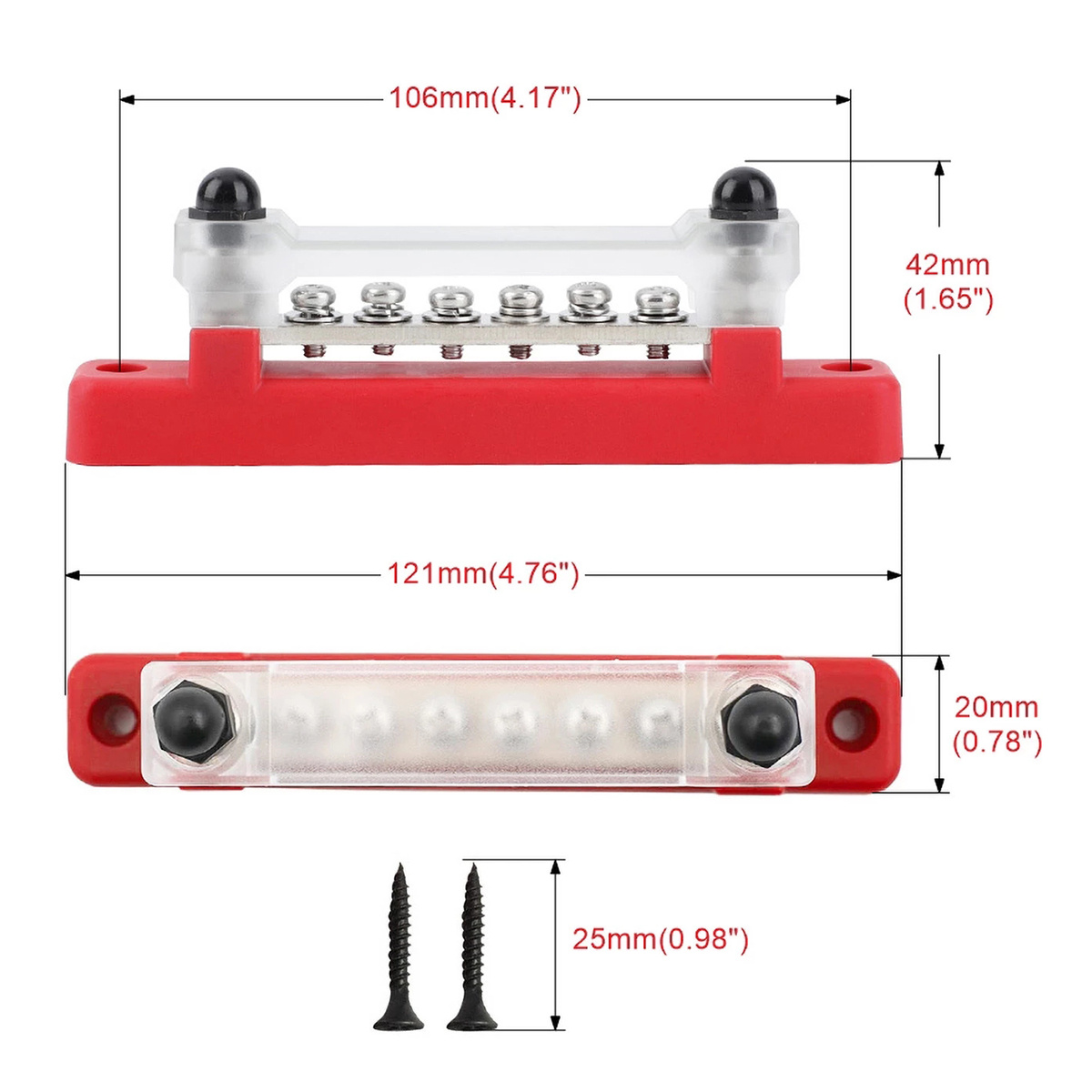 6-Way Bus Bar Terminal Block 300V AC 48V DC Power Distribution Block