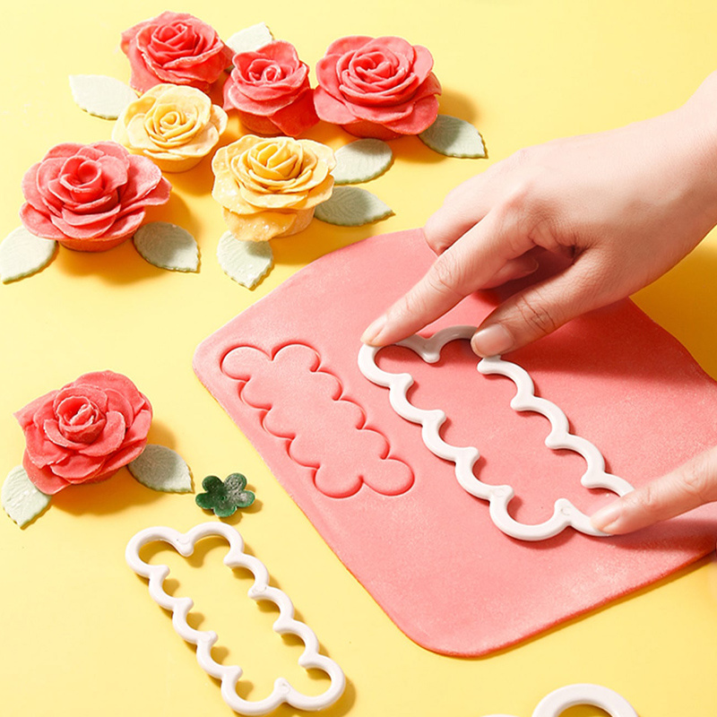ONLYKXY Rose Flower Petal Fondant Cutters White 3D Cake Cookie Gum Paste  Mold Sugar Craft Fondant Decorating Plunger Cutters for Women DIY Baking