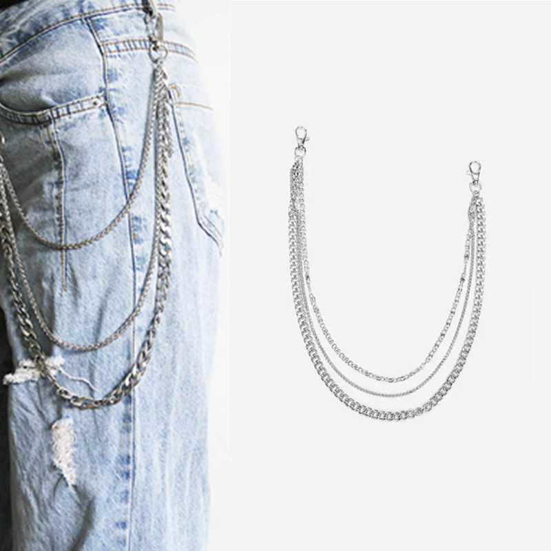 3 Layers Punk Long Metal Wallet Belt Chain Trousers Hipster Pant Jean  Keychain Silver Color Ring Clip Keyring Hiphop Jewelry - Temu