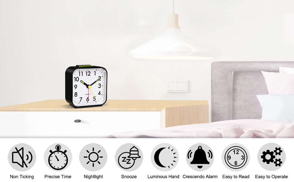 Reloj despertador analógico de 4 pulgadas, muy silencioso, no hace tic tac,  con luz nocturna, funciona con pilas, diseño sencillo, para dormitorio