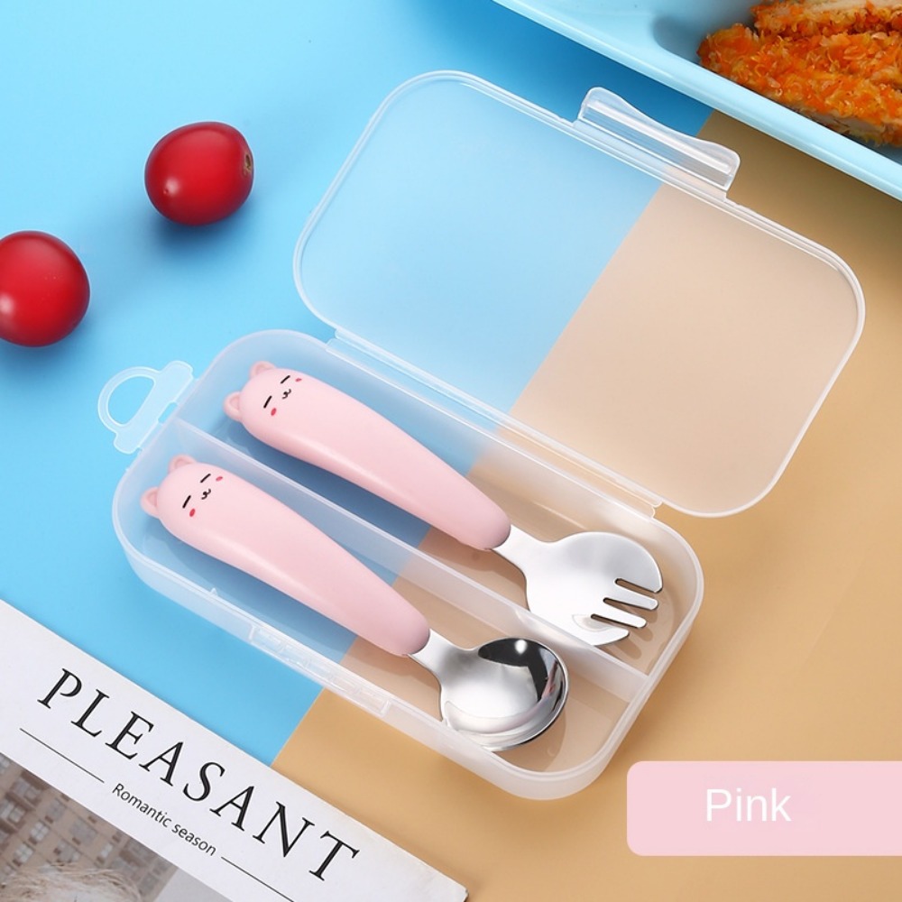 1 Set Baby Dishes Fork + Spoon Stainless Steel Cartoon Cute