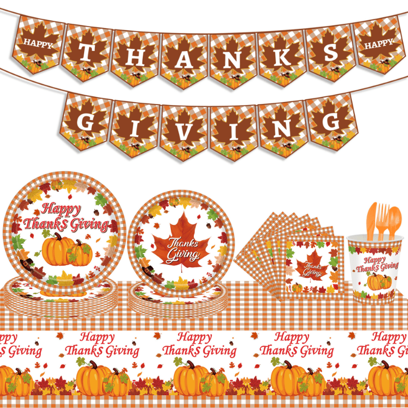 Thanksgiving Maple Leaf Pumpkin Party Cutlery Paper Cup Temu