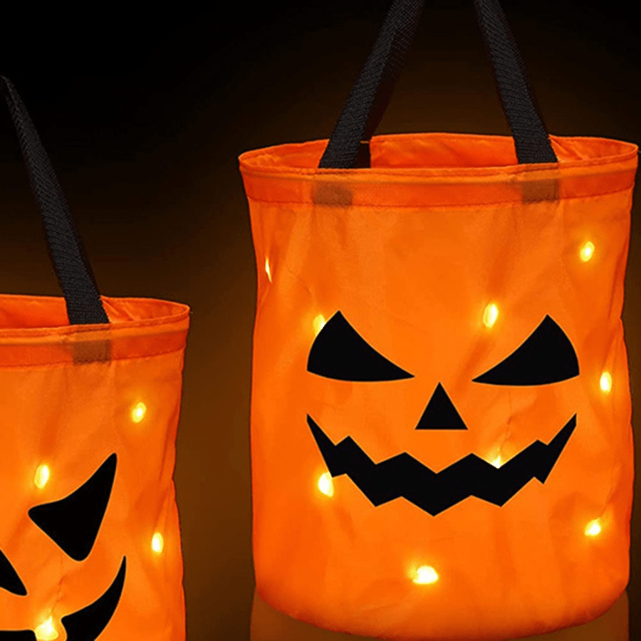 16 PCS Halloween Treat Bags for Kids Trick or Treat Candy Bags, Glow in The  Dark Bags with Handles for Halloween Party Favors