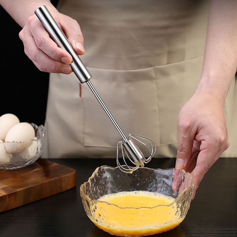 Semi-automatic Egg Whisk, Stainless Steel Egg Beater, Hand Push