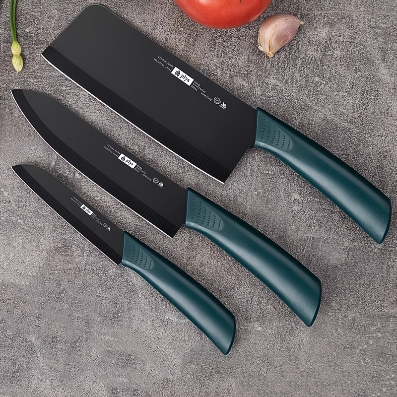 5Pcs Huohou Cool Black Kitchen Non-Stick Knife With knife holder