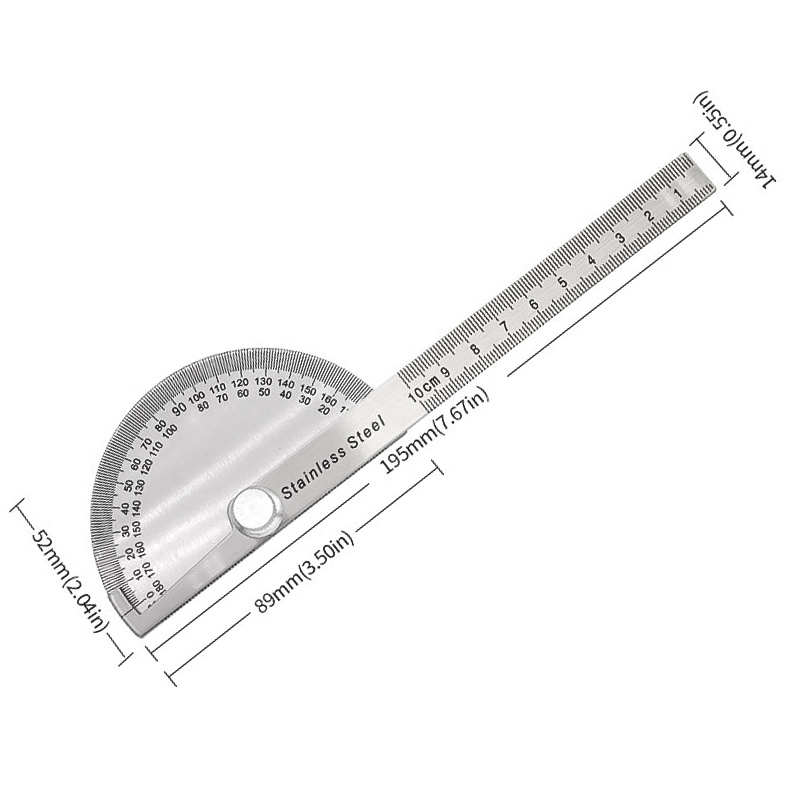 1pc Stainless Steel Angle Ruler Simple Protractor Measuring Square Dividing  Gauge 180 Degrees Half Round Steel Angle 100mm Simple Protractor