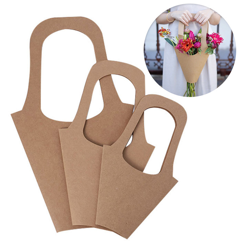 12 Pcs Kraft Flower Gift Bags Bouquet Paper Bags with Handle Waterproof  Bouquet Gift Box Empty Bouquet Bags for Flowers Rectangle Packaging Wrap  Bags