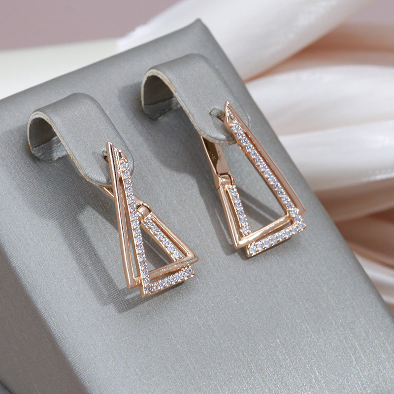 

1 Pair Triangle Geometry Golden Earrings For Women, Trendy Zircon Fine Jewelry, Creative Drop Earrings