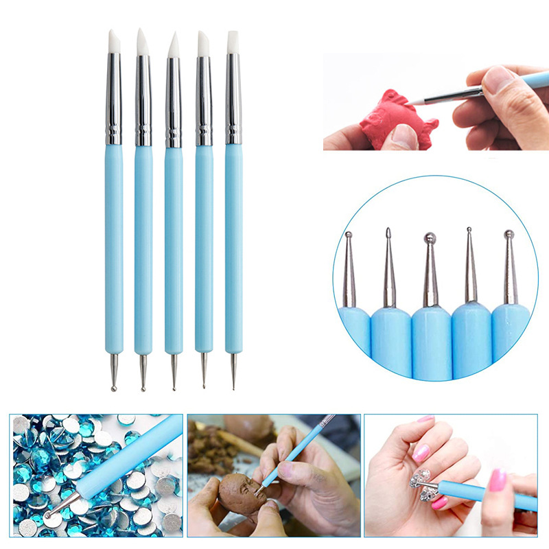 

5pcs Silicone Indentation Double Point Drill Pen Making Ceramic Tools Clay Plastic Pen Dot Plastic Rod, Silicone Pen Tip, Metal Pen Tip Diy Clay Plastic, Clay, Colored Clay, Point Marking, Datura Tool