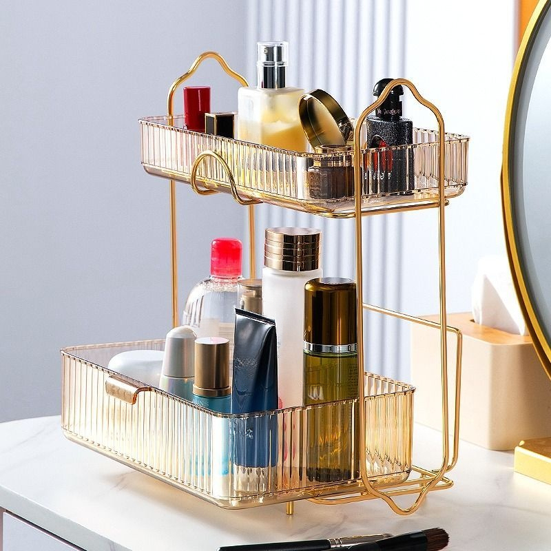 2 Tier Bathroom Storage Rack Shower Shelf, Makeup Organizer Desktop  Container Counter Vanity Tray for Perfumes Cosmetic Lotions Dresser Clear  Beige 