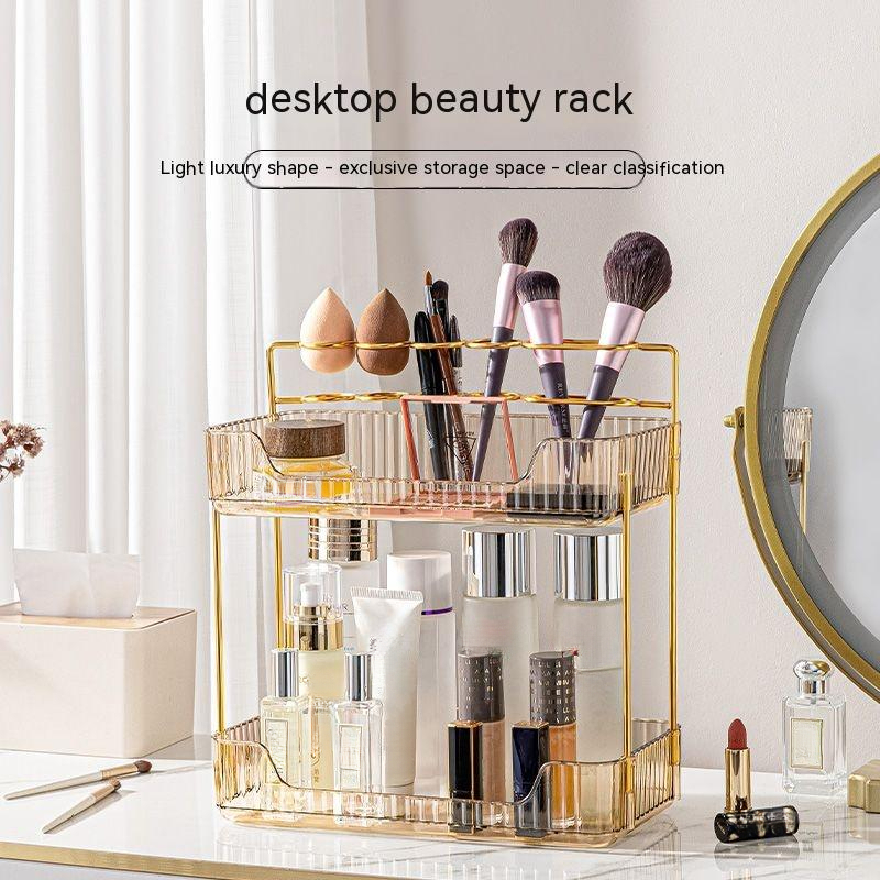 2 Tier Bathroom Storage Rack Shower Shelf, Makeup Organizer Desktop  Container Counter Vanity Tray for Perfumes Cosmetic Lotions Dresser Clear  Beige 