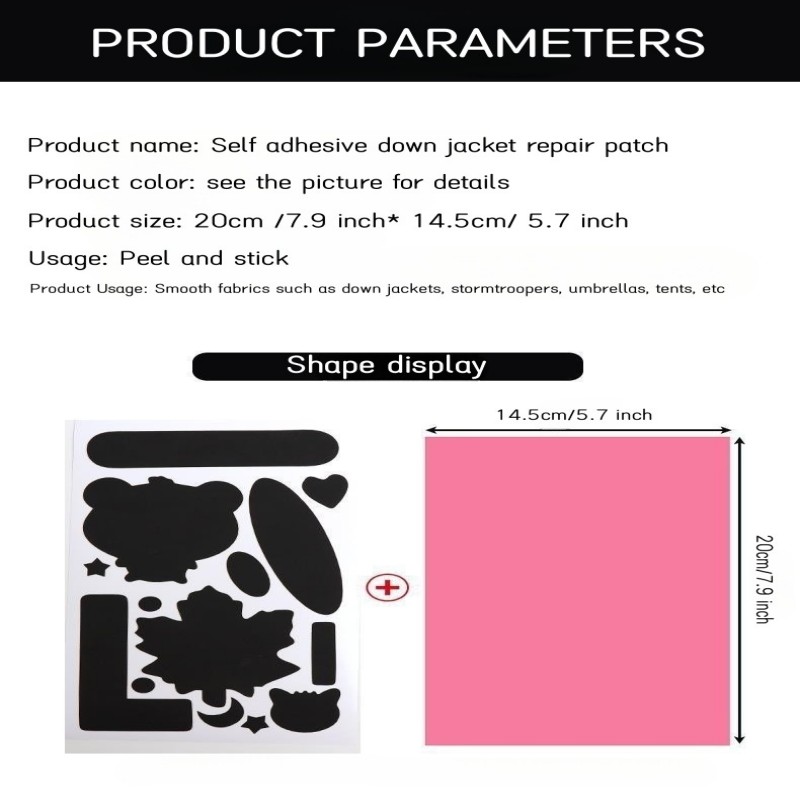  10 Sheets Repair Patches Down Jacket Black Nylon Fabric Patch  Winter Self Adhesive Nylon Patch Different Size and Shapes Clothes Patches  Clothing Repair Patch Kit for Down Jacket, Tent Clothes, Bag 