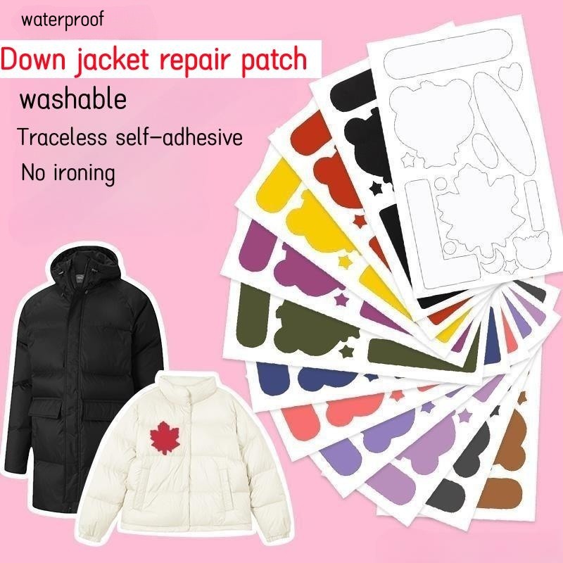  10 Sheets Repair Patches Down Jacket Black Nylon Fabric Patch  Winter Self Adhesive Nylon Patch Different Size and Shapes Clothes Patches  Clothing Repair Patch Kit for Down Jacket, Tent Clothes, Bag 