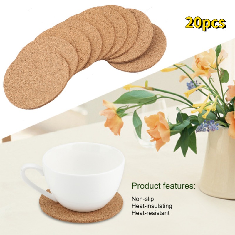 Natural Round Cork Coasters for Drinks with Lip Edge Absorbent Heat and PCS  2