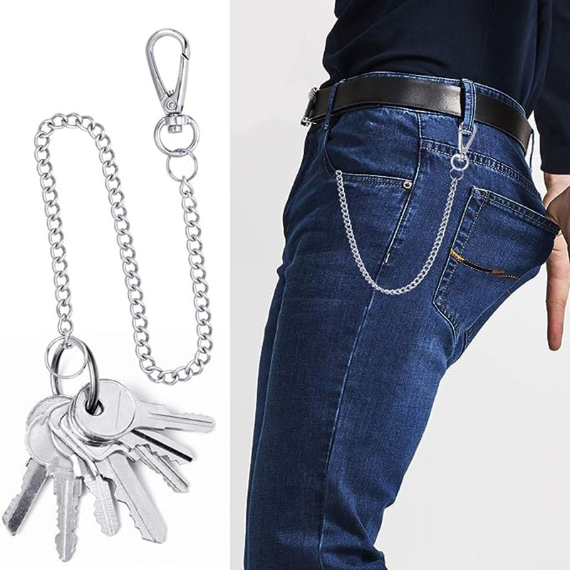 CRASPIRE Kbeads Alloy & Iron Double Layer Chains for Jeans Pants, Hollow Out Star Charms Wallet Keychains, Punk Chain Belts Hipster Accessories for