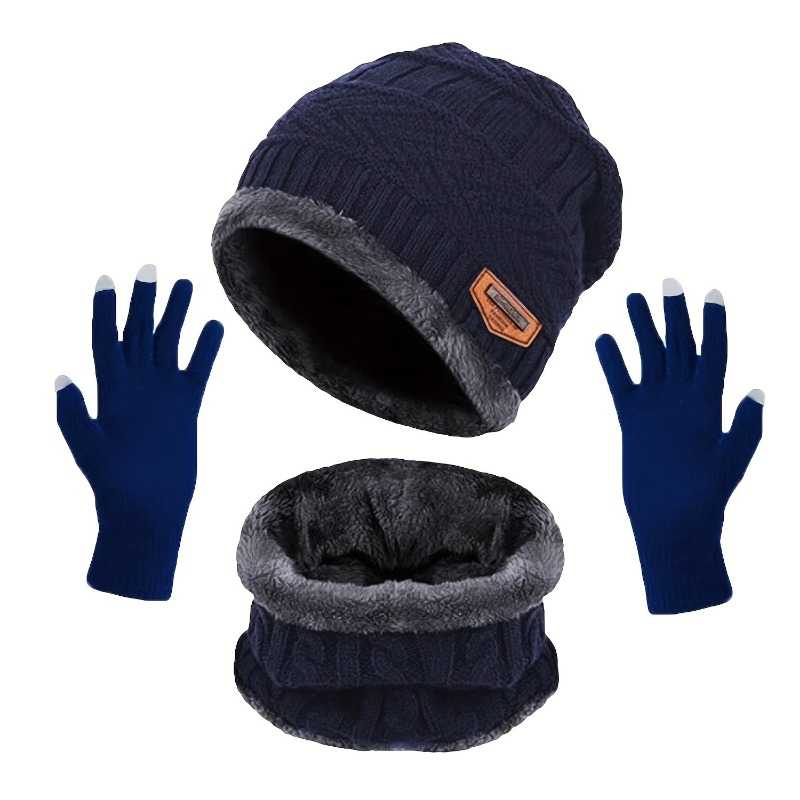Winter Windproof Knitted Beanie Scarf Gloves Set