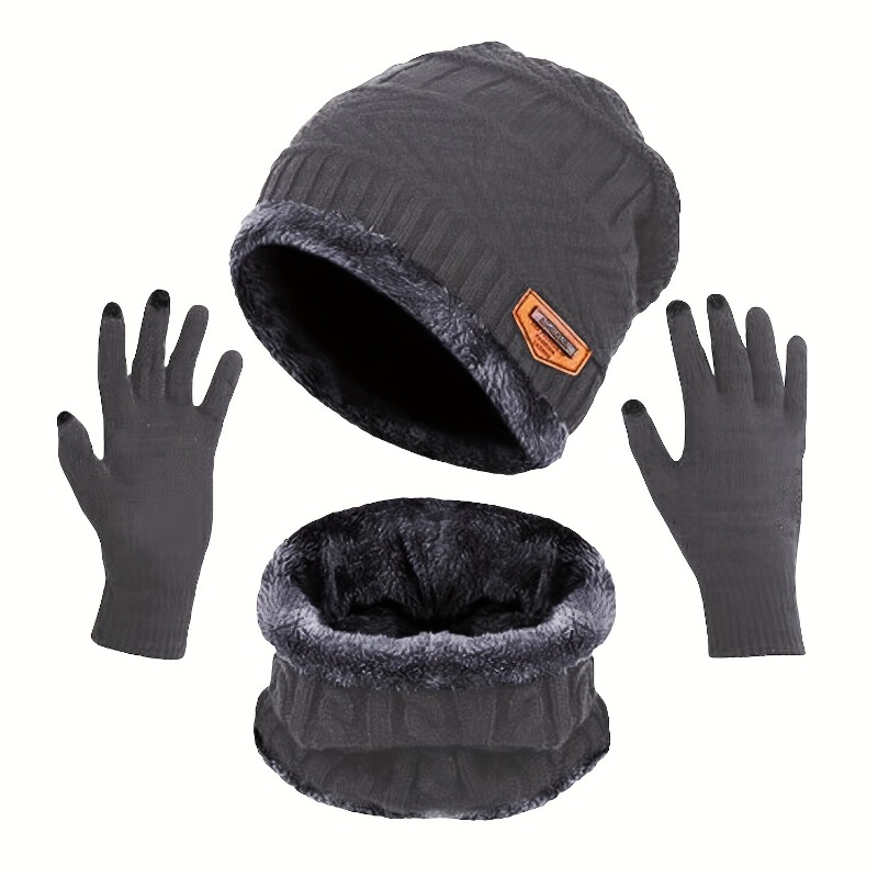Winter Windproof Knitted Beanie Scarf Gloves Set