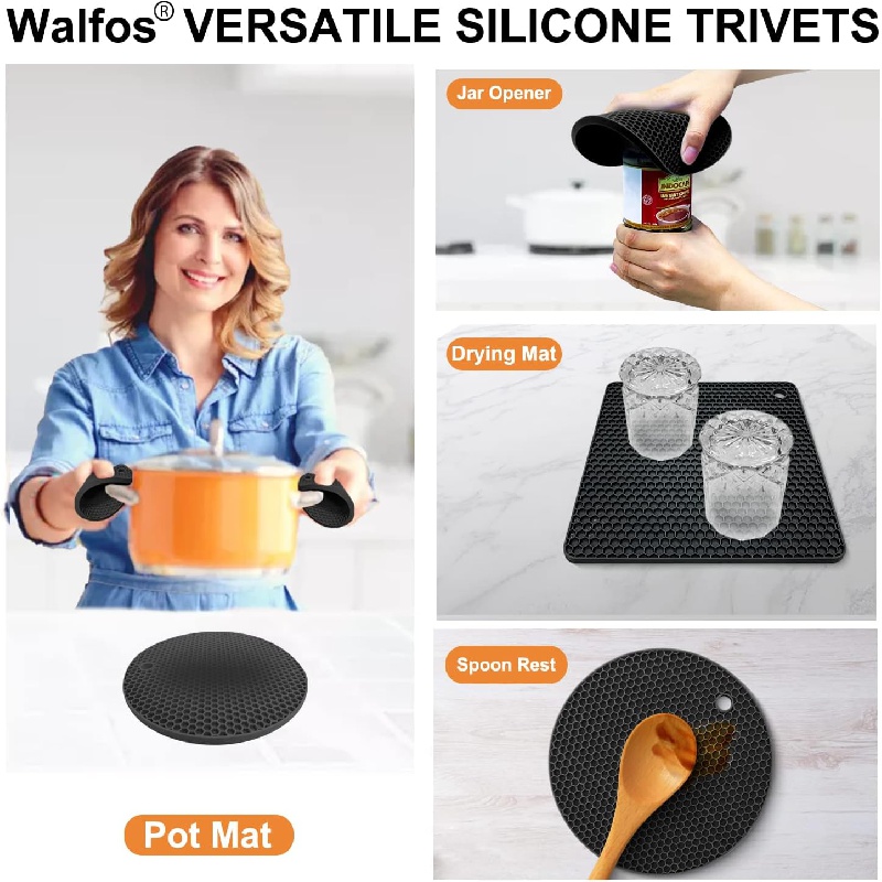 Silicone Trivet Pot Mat, Silicone Pot Holders for Hot Pan and Pot Pads. Heat Resistant Counter Mats for Tables Placemats,Countertops, Spoon Rest and