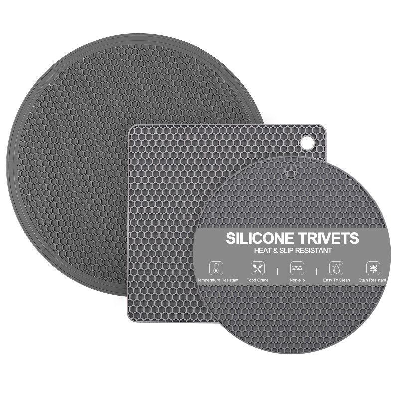 4pcs Silicone Trivet Mat Heat Resistant Pot Holder Hot Pads-Dark Grey+Green
