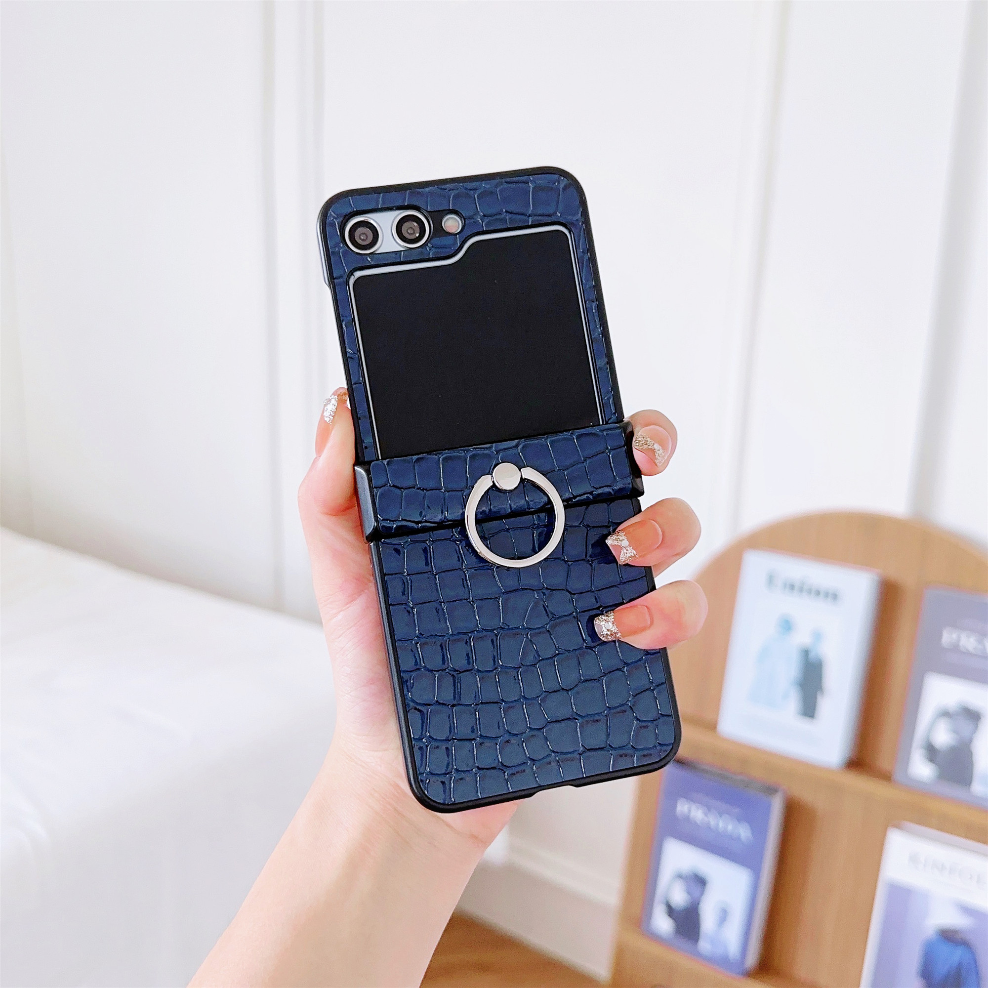 PU Leather Wallet Case with Finger Ring for Samsung Smartphones