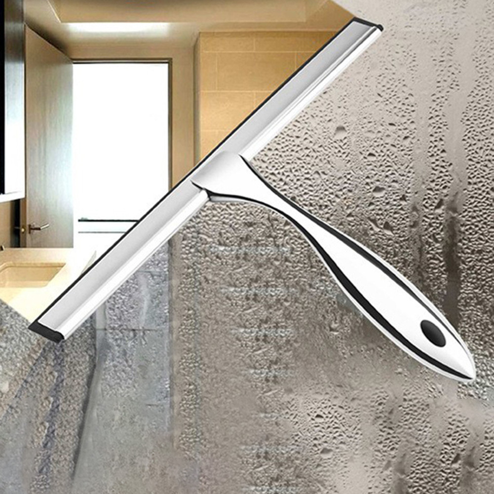 Stainless Steel Shower Squeegee Shower Doors 2 Adhesive Hooks 10 Inch Silver