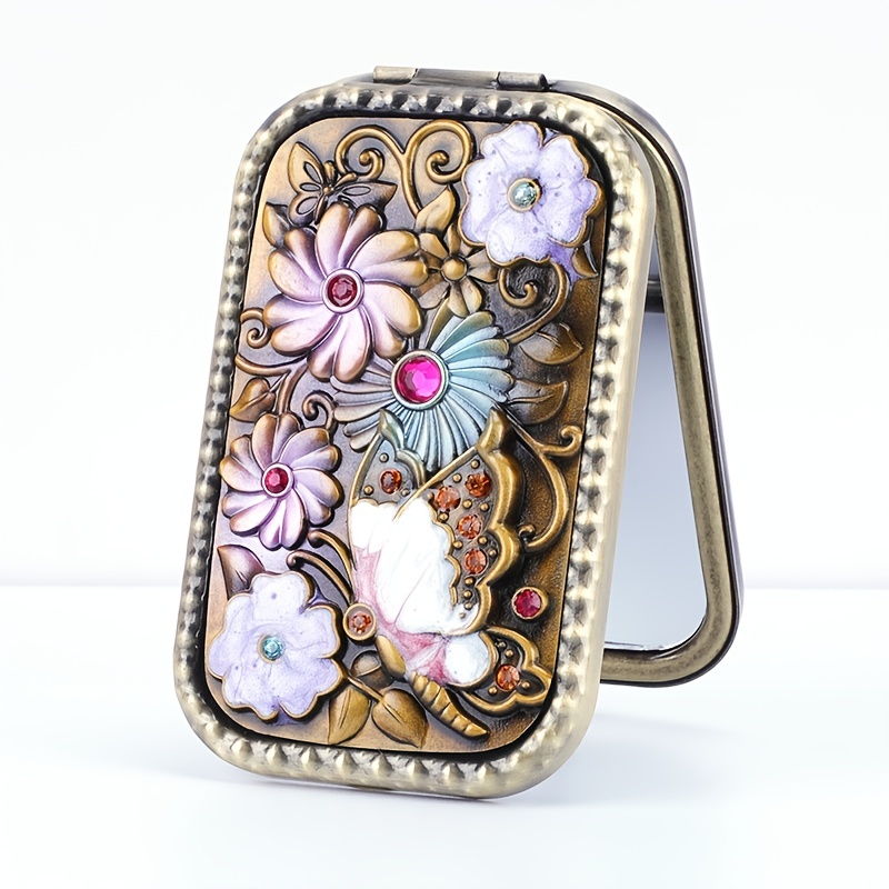 Vintage Metal Compact Mirror 2 Sided 2X 1X Magnification Portable And Foldable