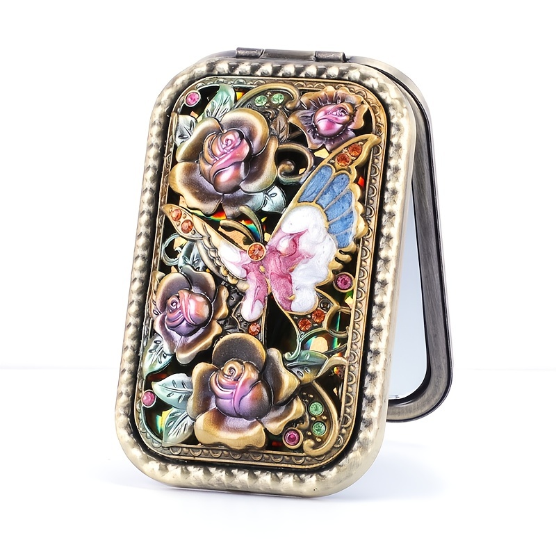 Vintage Metal Compact Mirror 2 Sided 2X 1X Magnification Portable And Foldable