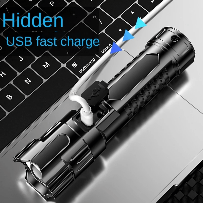 Anyice 1pc LED Zoom Flashlight, Multi-functional Outdoor Telescopic Light, USB Rechargeable, 800mAh Lithium Battery, Non-Waterproof, for Camping, Fishing, Hunting, Climbing, Adventure, Emergency