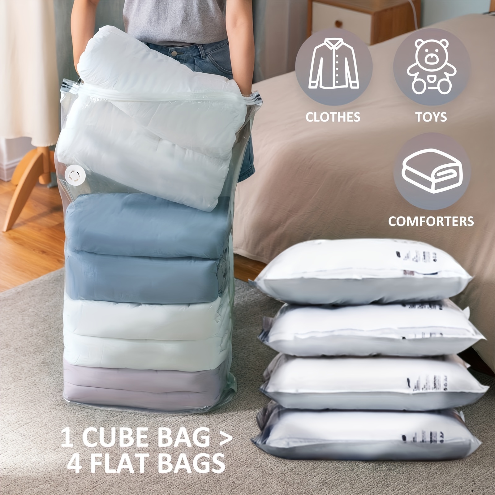 5pcs/lot Organizing Vacuum Storage Bags For Comforters, Luggage