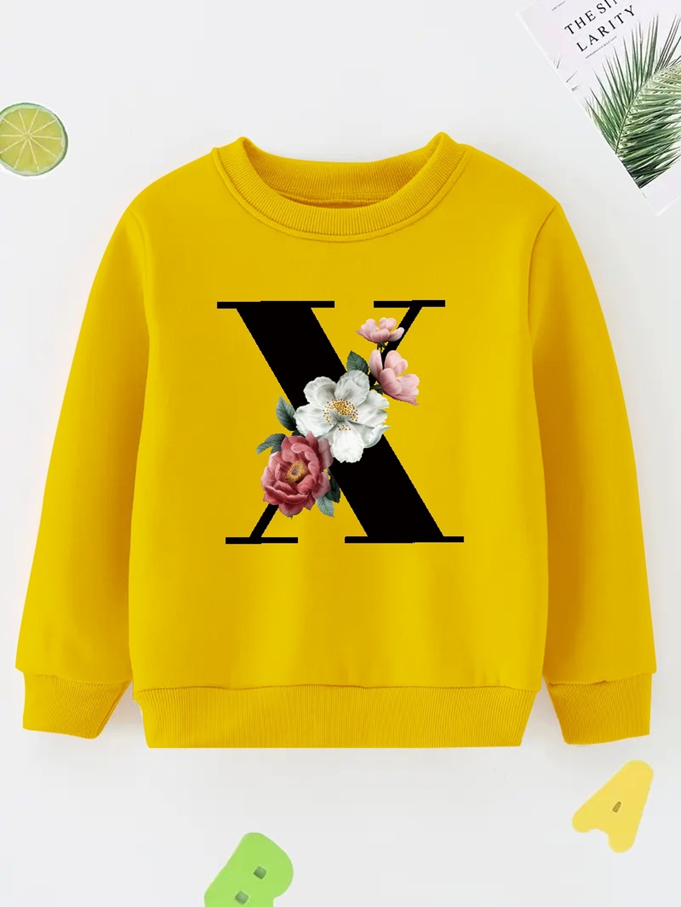 Flowers And X Letter Print Sweatshirt For Boys - Casual Graphic