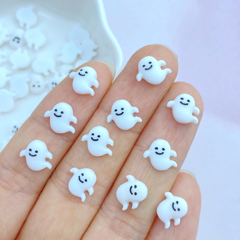 

20/50/100pcs New Cute Mini White Ghost Series Resin Flat Back Ornament Jewelry Making Manicure Hairwear Accessories Halloween Thanksgiving Christmas Gifts Christmas Halloween Thanksgiving Gift