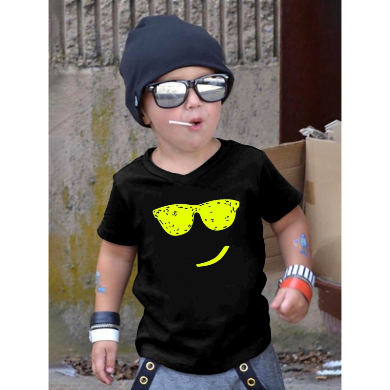 

Cartoon Face Print T Shirt, Tees For Kids Boys, Casual Short Sleeve T-shirt For Summer Spring Fall, Tops As Gifts