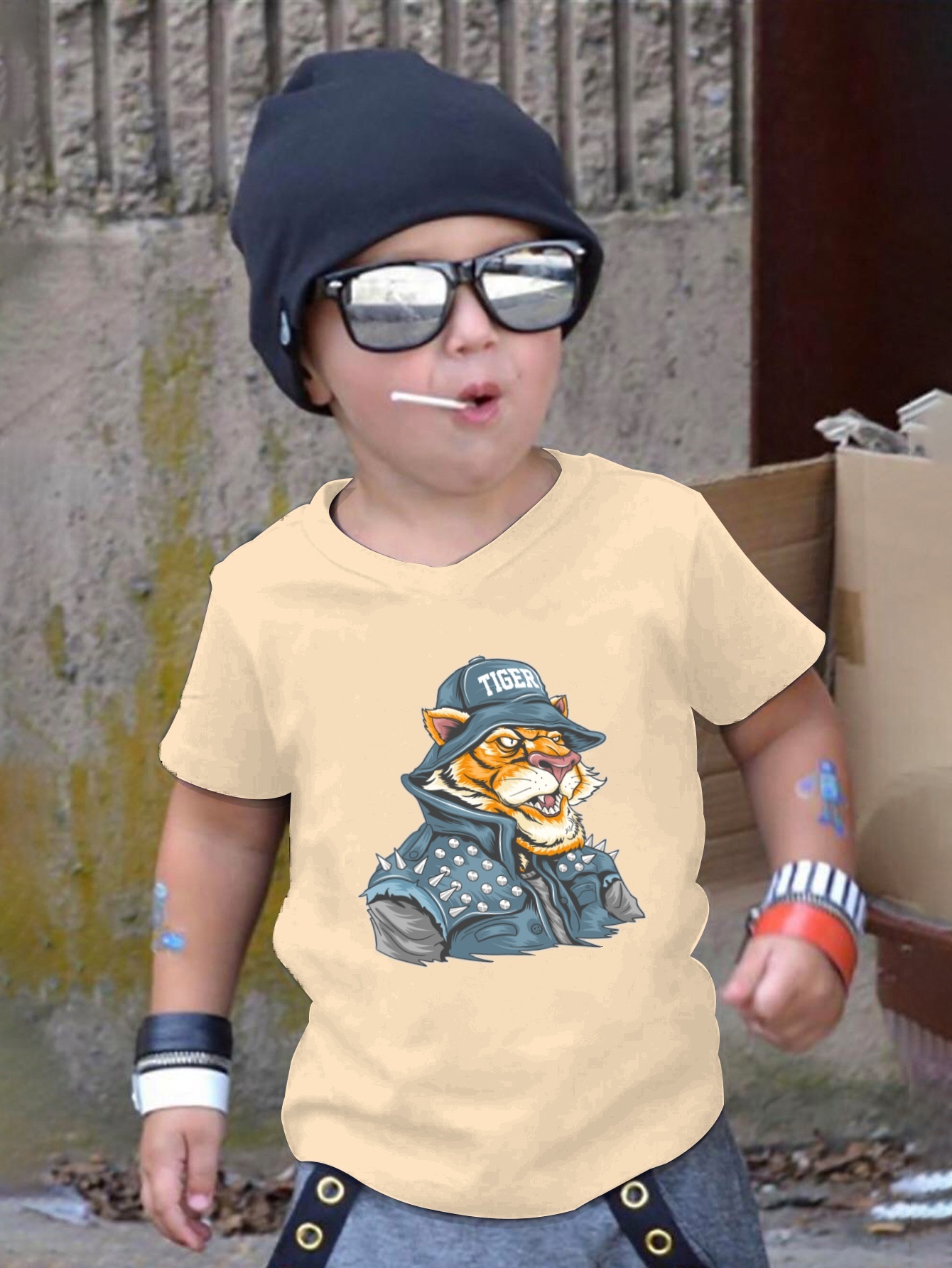 Cool Tiger And Letter Print T Shirt Tees For Kids Boys Casual