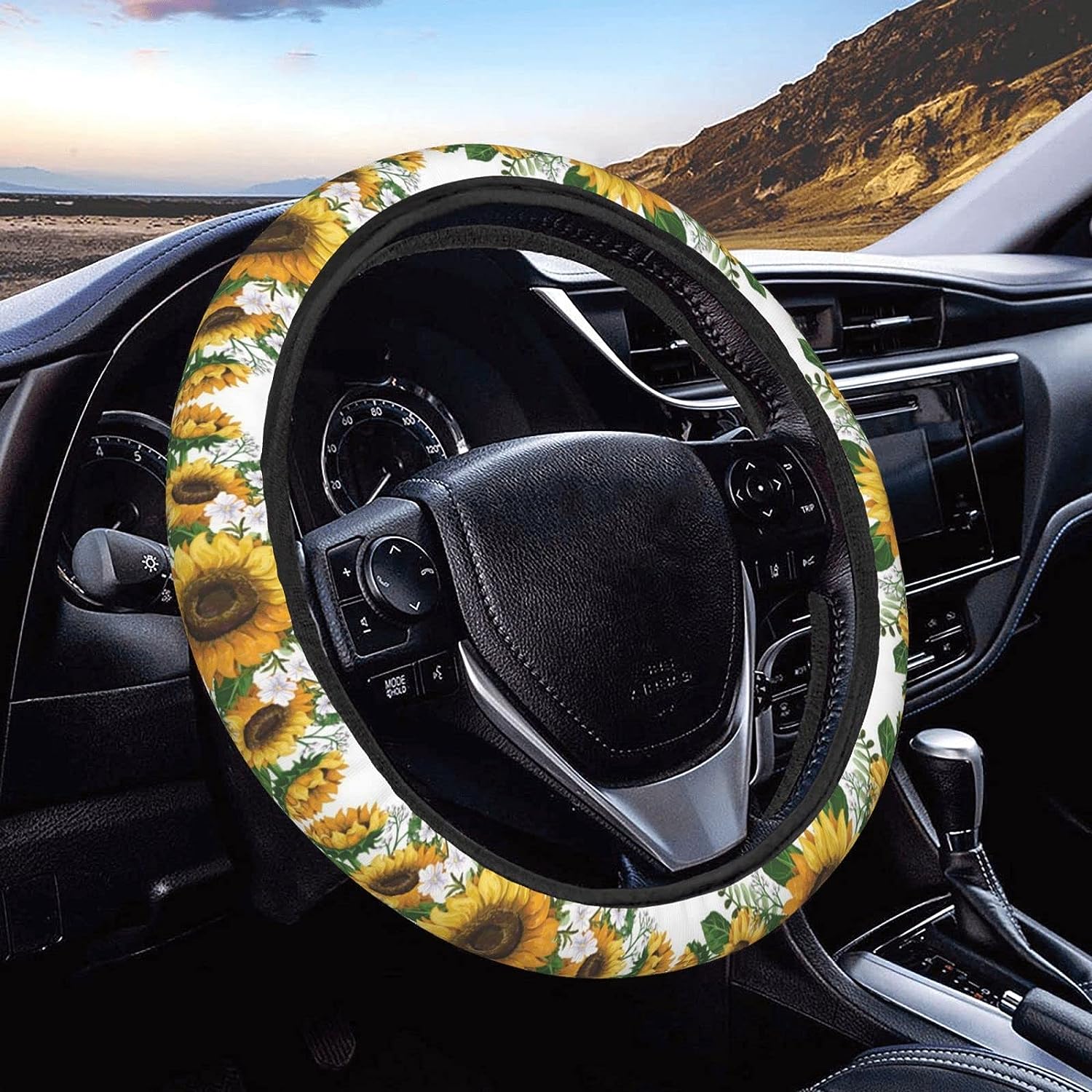 Leather sunflower steering 2024 wheel cover