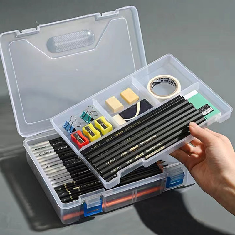 1pc Transparent Plastic Pencil Box School Office Supplies Pens