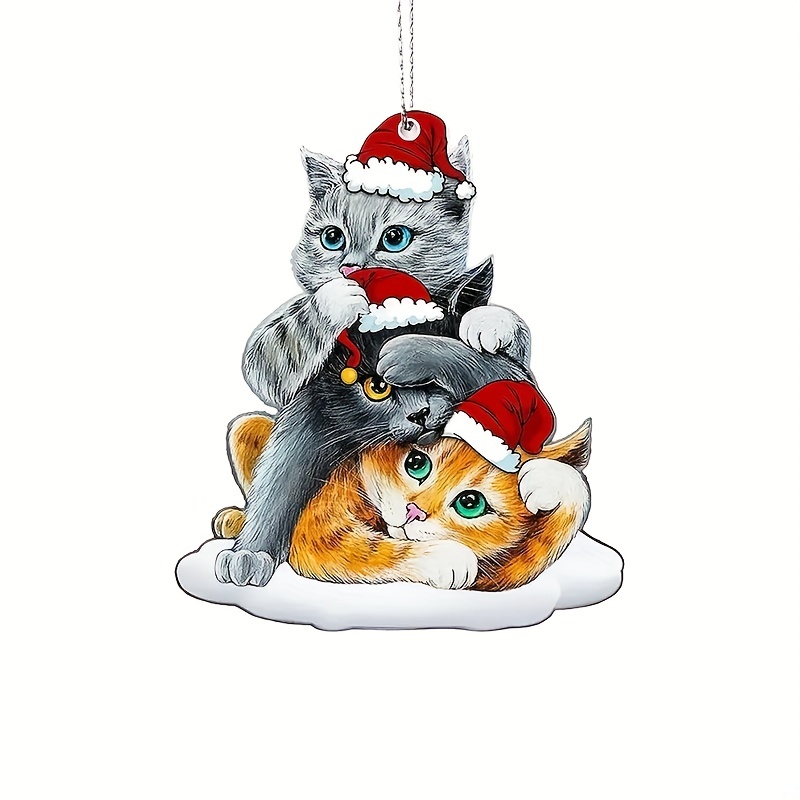 Acrylic Cat Christmas Hat Hanging Pendant for Holiday Party Decoration